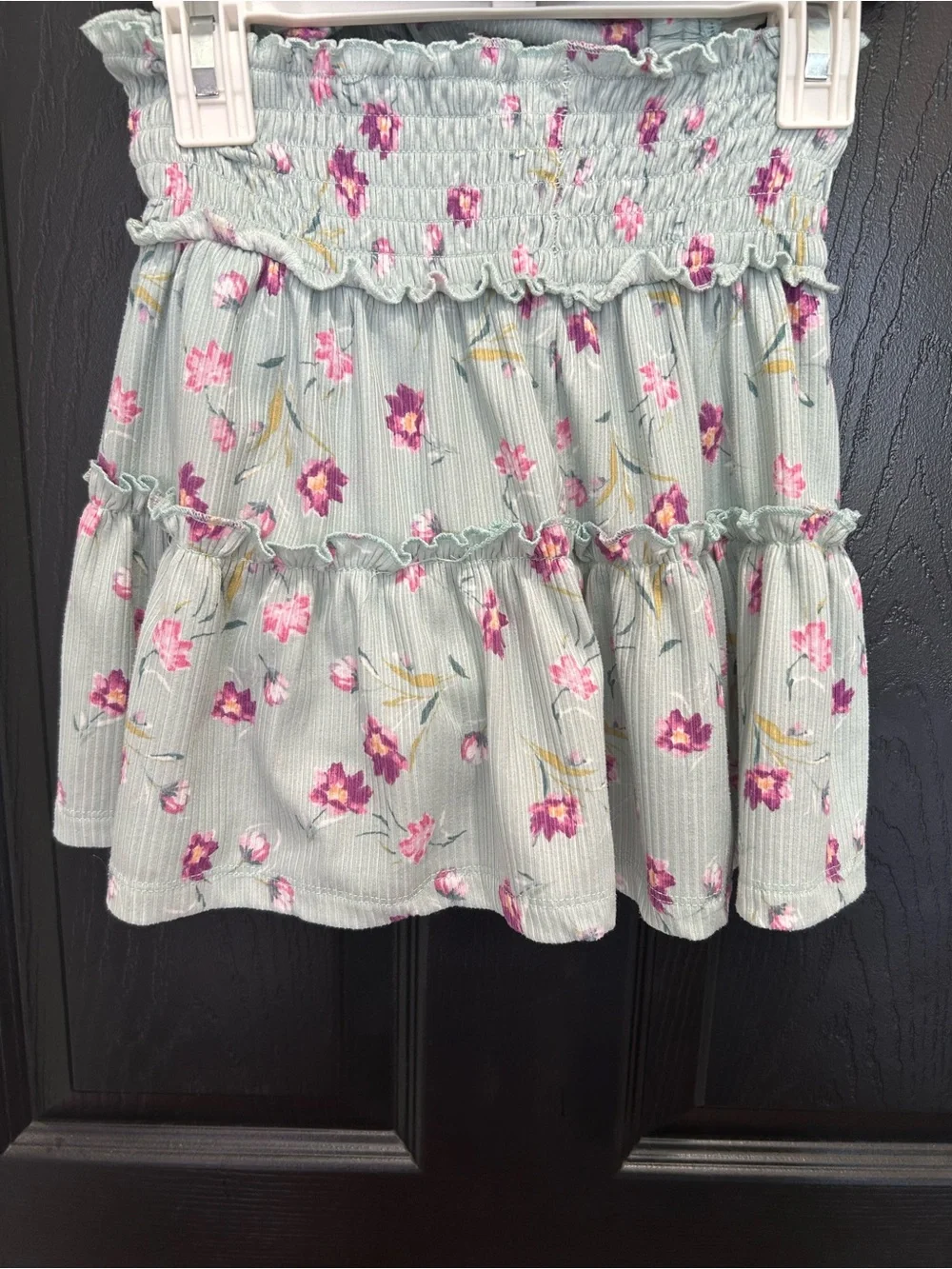 Beautees Light Mint Floral Off-Shoulder Top with Pink Flowers